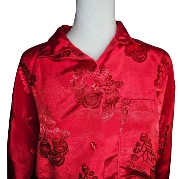 Vintage 90s Silk Shirt Blouse Top Womens XL Red Button Up - Picture 4 of 8